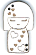 BD300- Bouton poupée japonaise coeur, Kokeshi